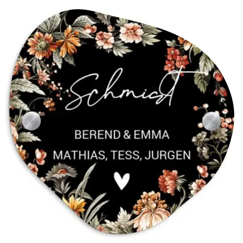 Bloemen - Zwart - Sierlijk Naambord Organisch middel -3d