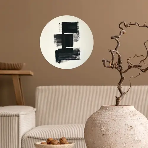 Rechthoeken - Penseelstreken - Abstract - Zwart Wandcirkel behangsticker klein -sfeer1