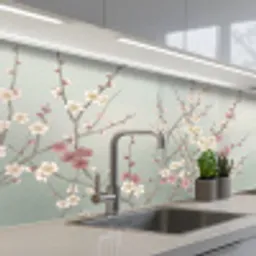 Kersen - Bloesem - Groen keuken achterwand 2 middel -3d_schuin