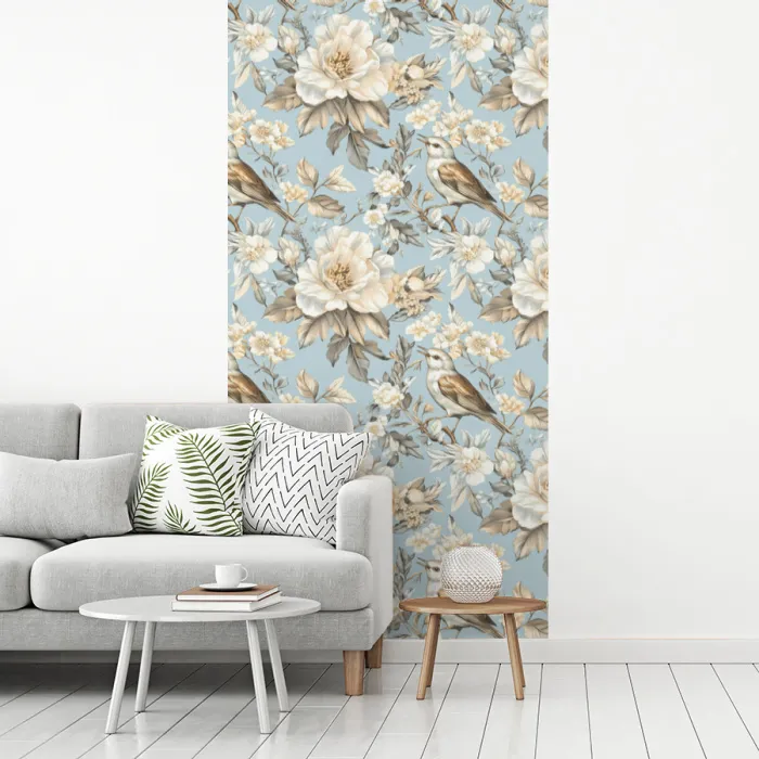 Botanisch - Zangvogel - Blauw fotobehang vinyl groot 64 -woonkamer