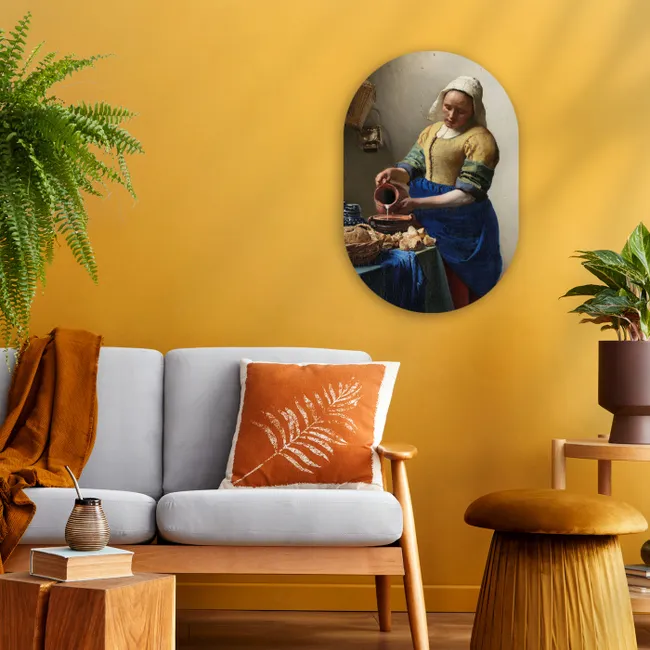 Het melkmeisje - Schilderij van Johannes Vermeer Wandcirkel Ovaal Forex klein -sfeer4