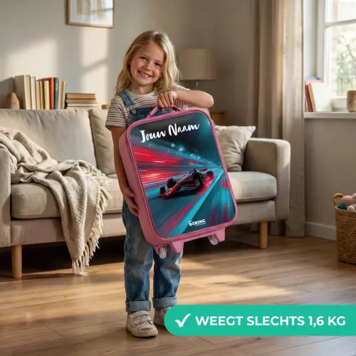 Formule 1 - Raceauto - Rood - Neonverlichting Kinderkoffer - Roze klein -sfeer2_NL