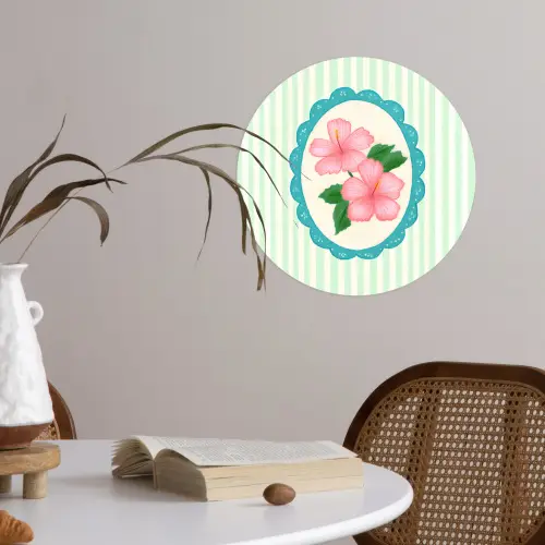 Bloemen - Ovaal - Strepen - Groen Wandcirkel behangsticker klein -sfeer3