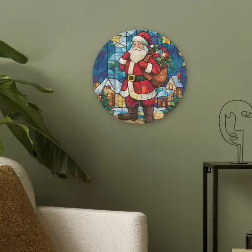 Kerstman - Glas - Kleurrijk Akoestische PET Vilt - Rond klein -sfeer2