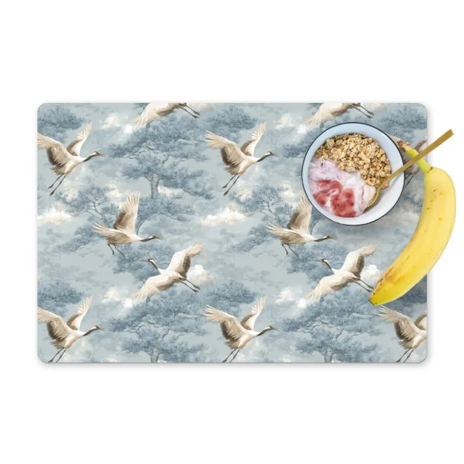 Placemat - 6 stuks - Wolken - Kraanvogels - Blauw