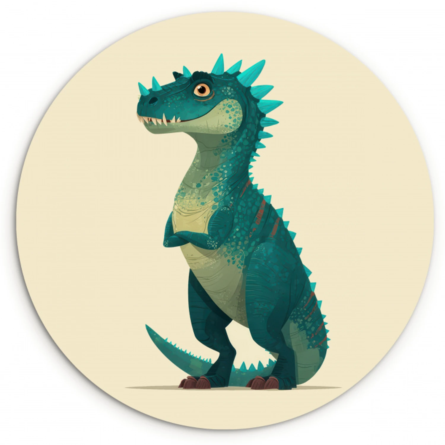 Dinosaurus - Turquoise - Stekels Wandcirkel kunststof plaat 5mm dik klein -3d