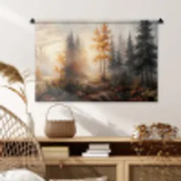 Bospad - Herfstbladeren - Natuur - Schilderachtig - Oranje Wandkleed katoen middel -sfeer5