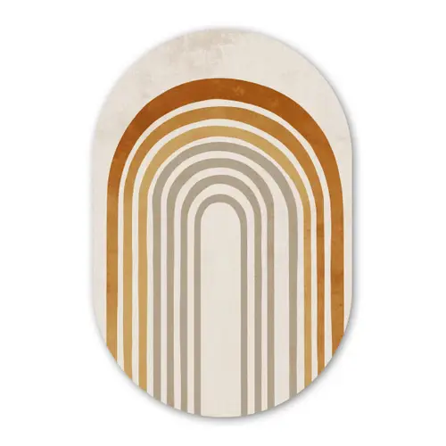 Minimalistisch - Boog - Lijnen - Beige Wandcirkel Ovaal Glas middel -3d