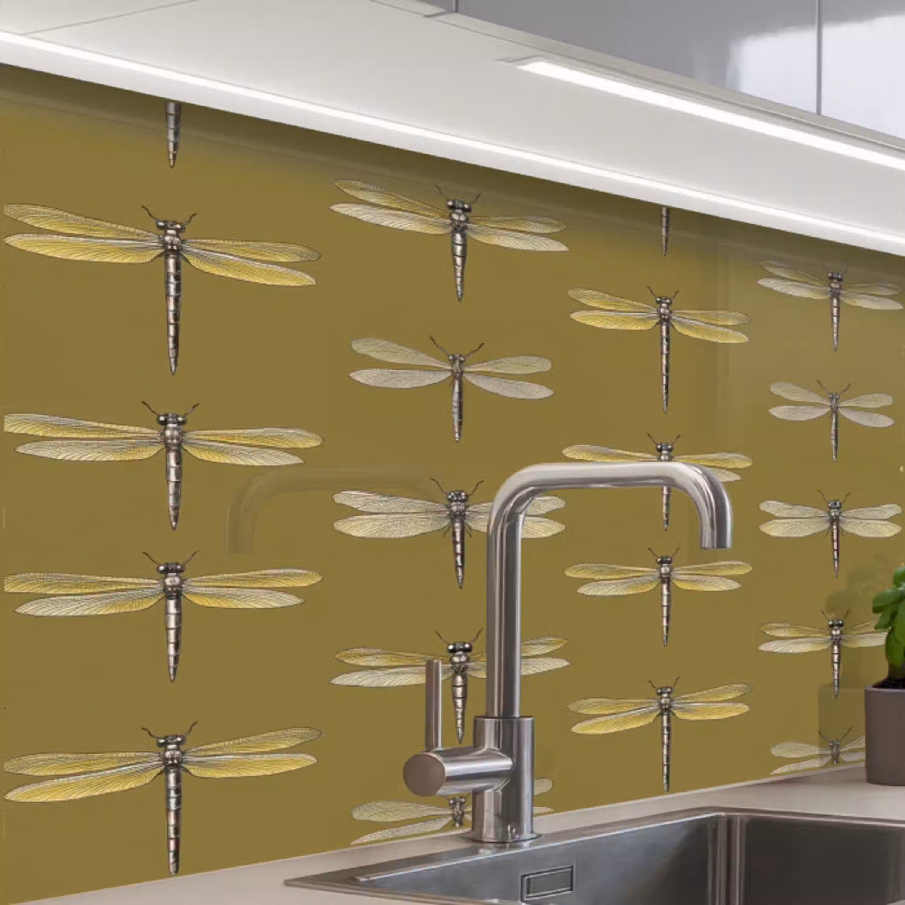 Libellen - Patroon - Groen keuken achterwand 2 middel 865 -zzzz3d_schuin