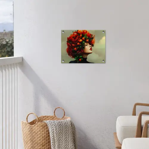 Vrouw - Appels - Rood - Bladeren tuinposter los doek klein -sfeer8