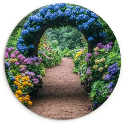 Doorkijk - Bloemen - Hortensia - Pad Wandcirkel kunststof plaat 5mm dik klein -3d