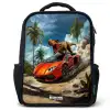 Rode sportauto met dino raast door tropisch strand Rugzak - Zwart middel -3d
