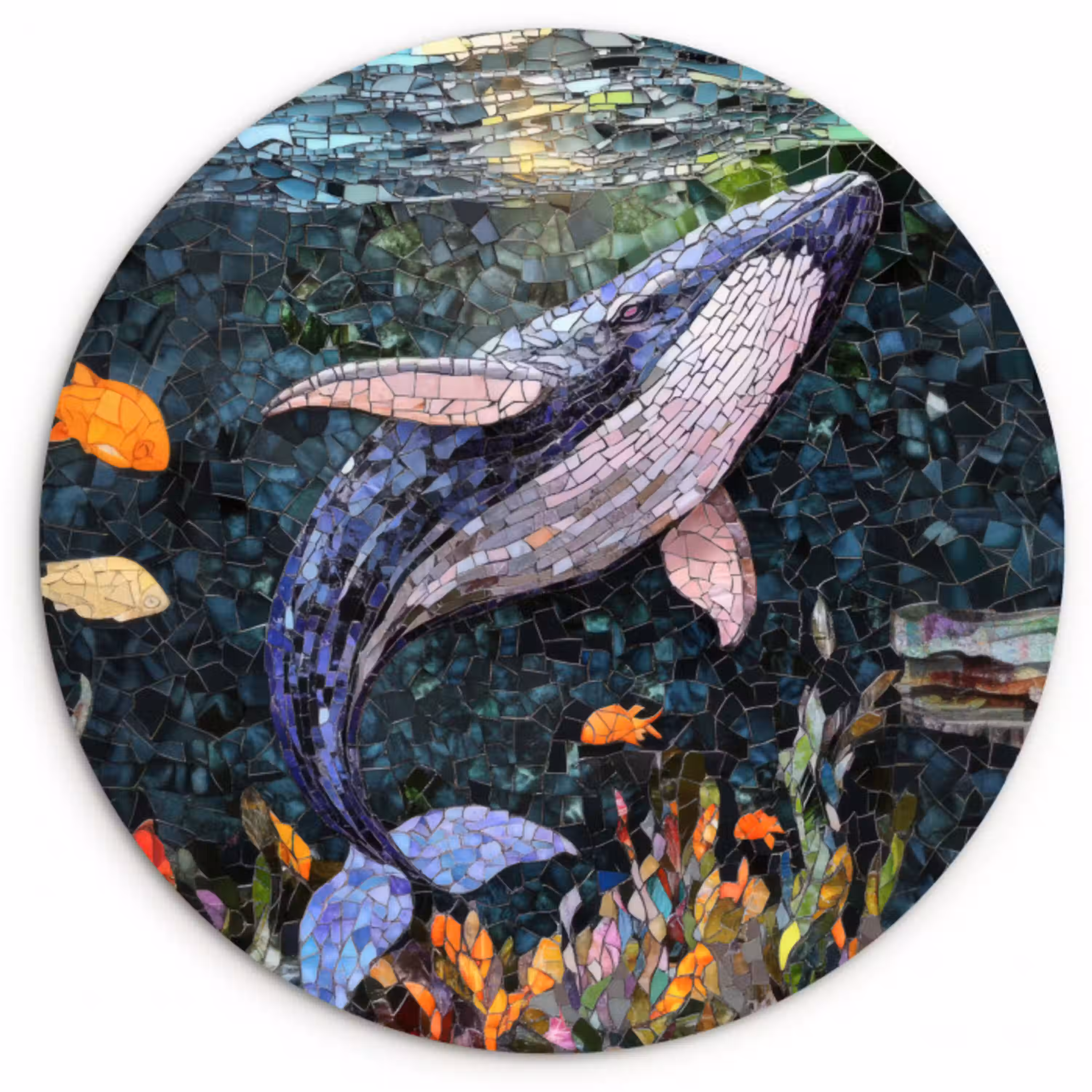 Mozaïek - Walvis - Koraal - Water Wandcirkel plexiglas klein -3d