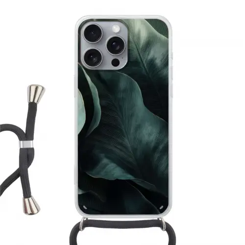 Groen - Bladeren - Glad - Nerven Hoesje iPhone 16 Pro Max met koord klein -3d