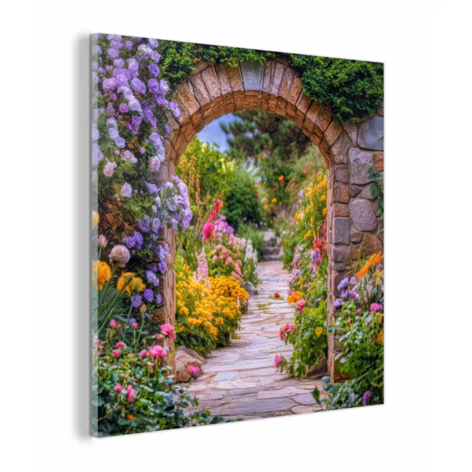 Glasbild - Durchblick - Blumen - Weg - Natur