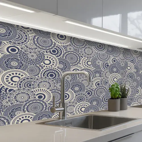 Mandala - Blauw - Patroon keuken achterwand 2 middel 871 -3d_schuin