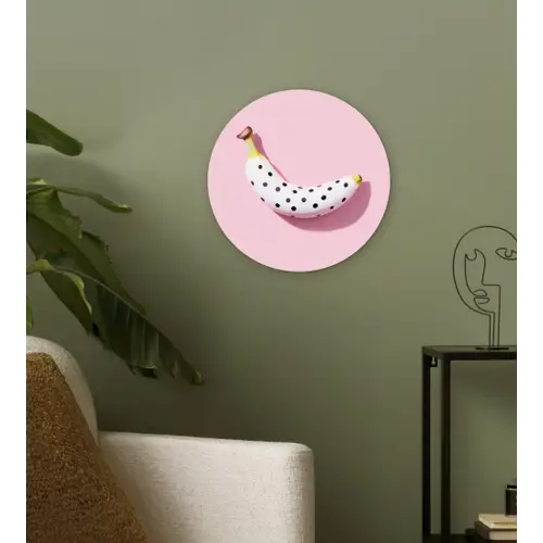 Banaan - Stippen - roze Wandcirkel kunststof plaat 5mm dik klein -sfeer3