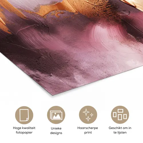 Watercolor - Goud - Roze - Abstract - Kunst poster papier klein -closeup_NL