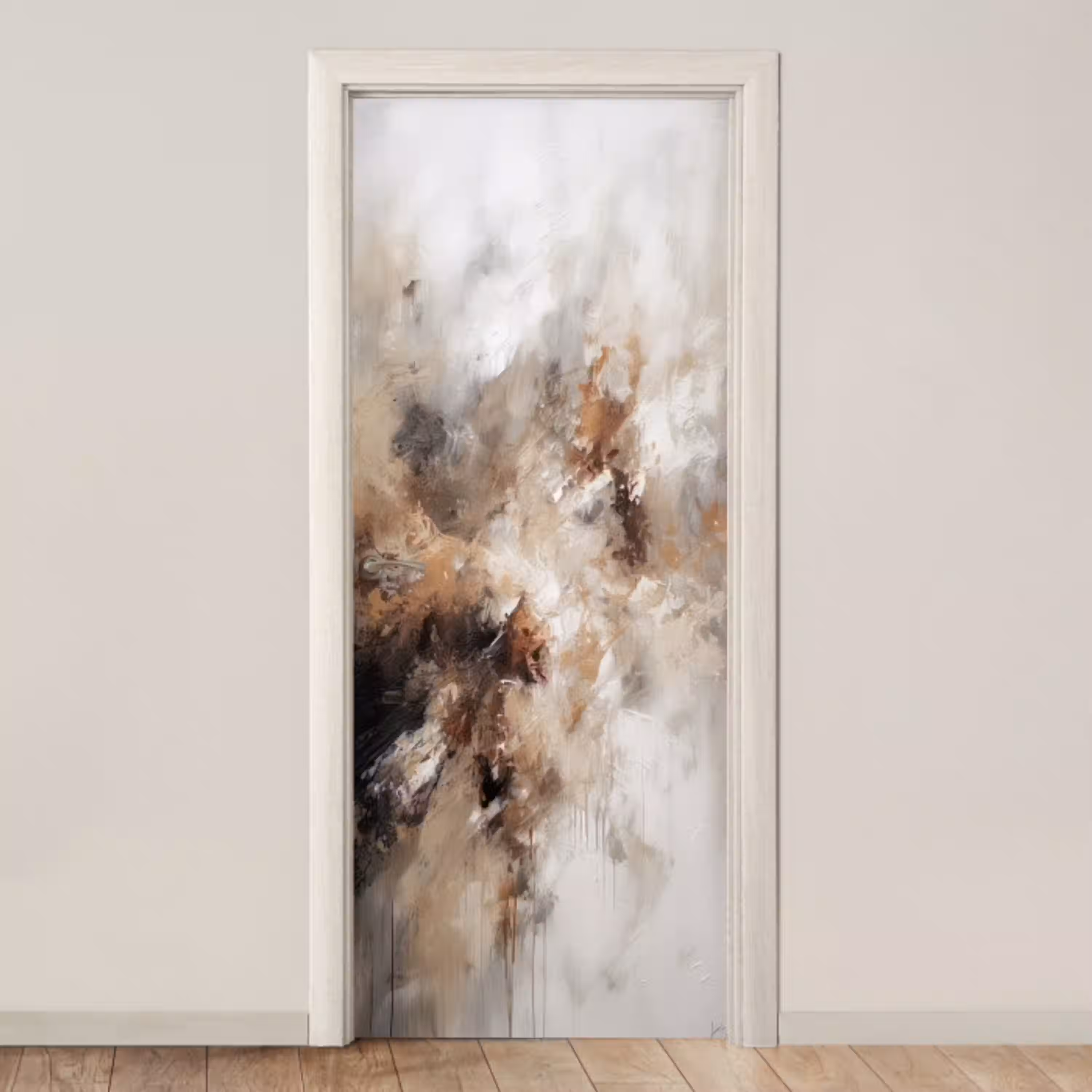 Verf - Abstract - Beige - Kunst deurposter klein -3d_beige