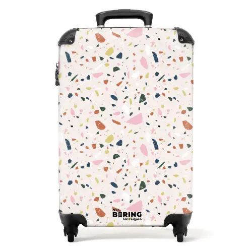 Terrazzo patroon kleurrijk licht roze NBS - Handbagage koffer - Volwassenen Unisex middel -productfoto_recht