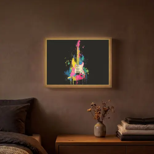 Gitaar - Kleurrijk - Verf Light Box met batterij (Wandlamp) middel -sfeer4