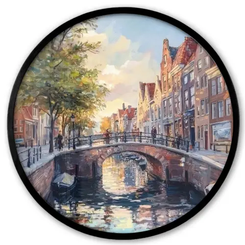 Brug - Stad - Huizen - Boot Fotolijst rond zonder passe partout klein -3d
