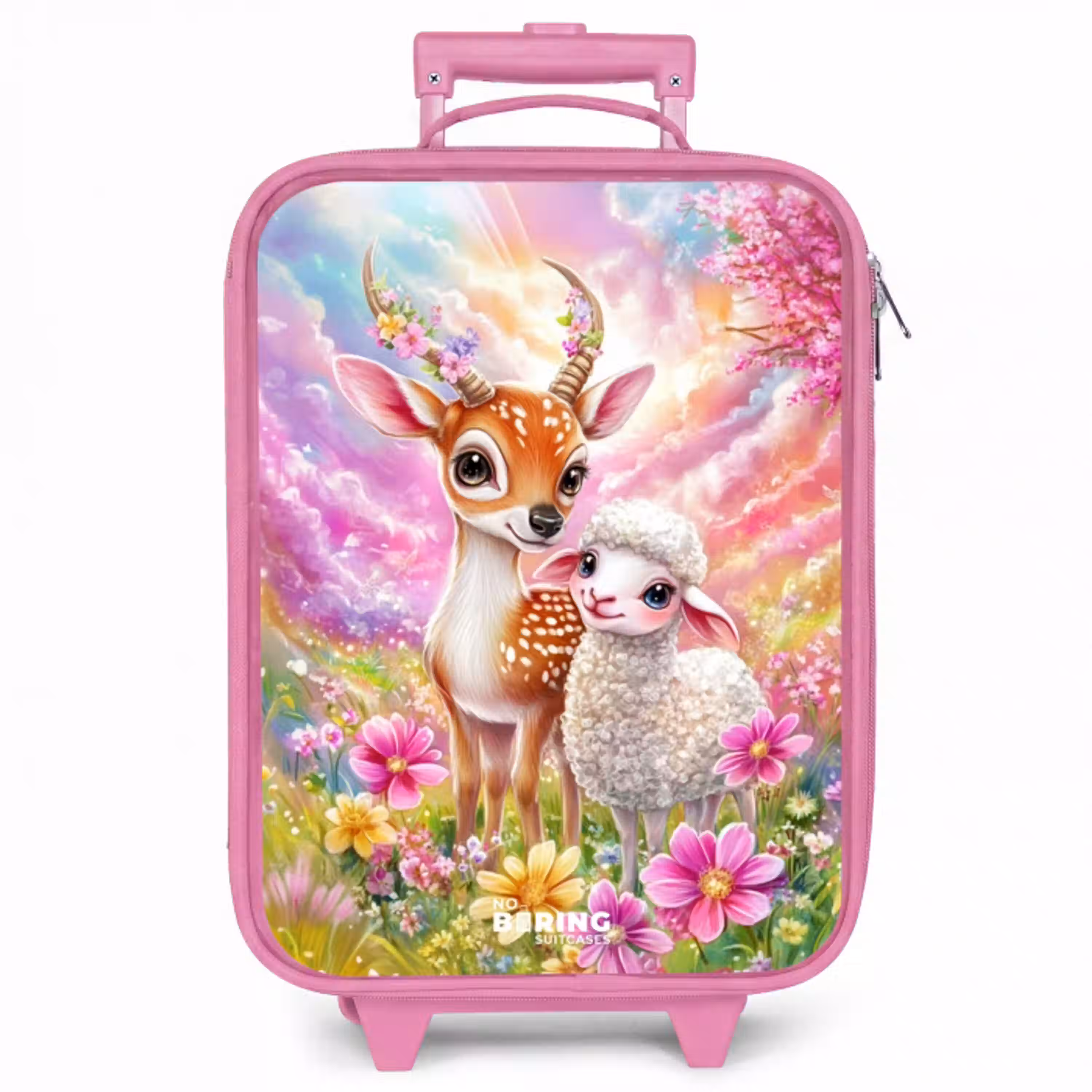 Hertje met een lammetje in pastelbloemenveld Kinderkoffer - Roze klein -zzz_website3d