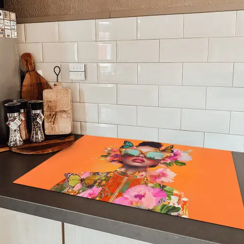 Vlinders - Vrouw - Zonnebril - Kleurrijk Inductie beschermer vinyl 3mm klein -sfeer3