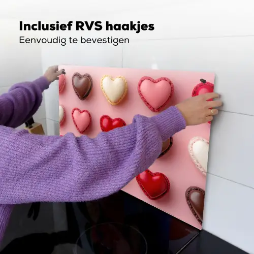 Macarons - Hartjes - Kleurrijk - Roze Inductie beschemer met haakjes klein -ky-ophangen-nl