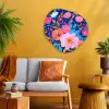 Bloemen - Blauw - Roze Wandcirkel Organisch Aluminium middel -sfeer4
