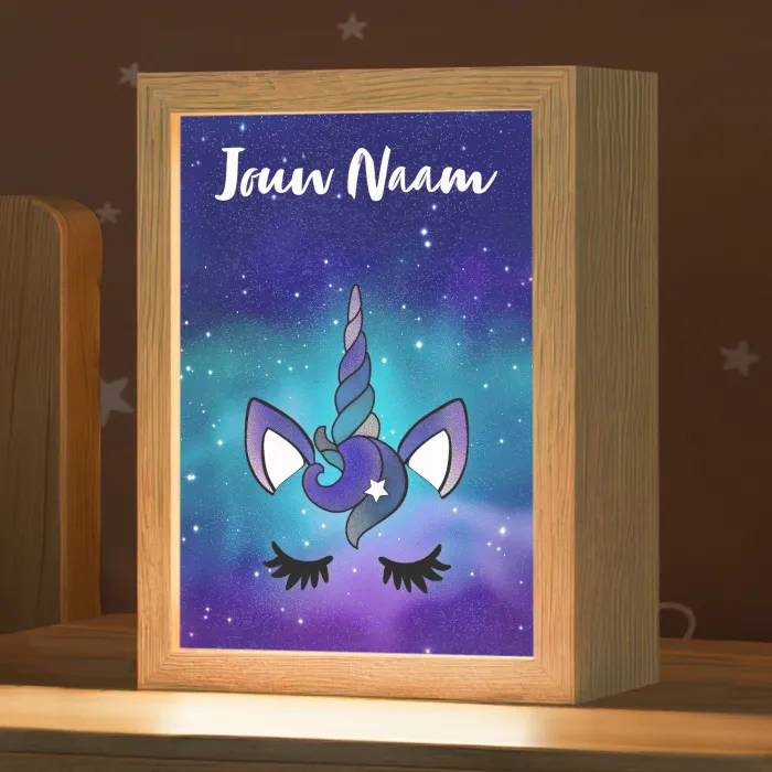 Eenhoorn - Sterrenhemel - Wimpers - Blauw Light Box met kabel (Kinderlampje) klein -zzz_3d_website