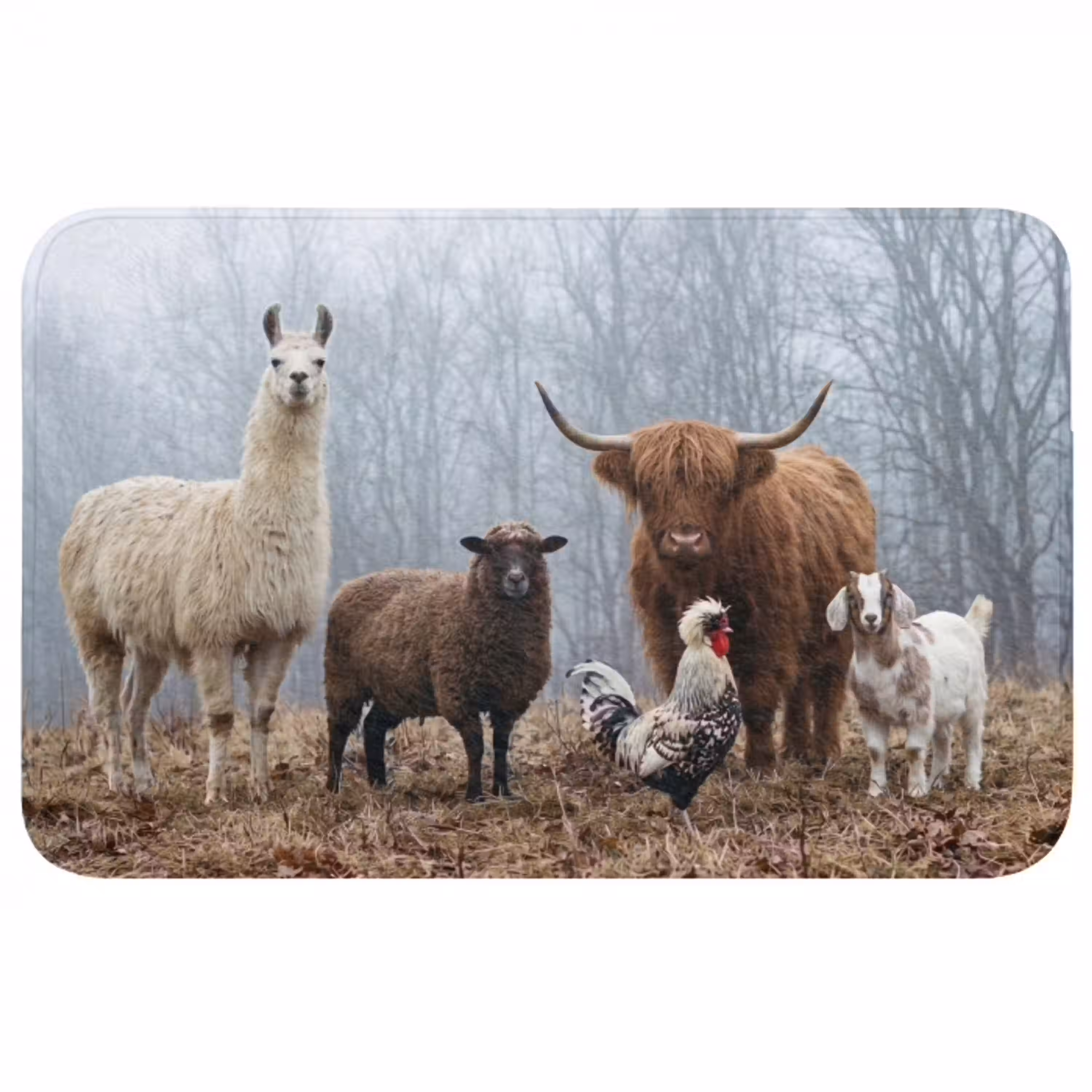 Boerderijdieren - Groep - Mist - Natuur - Rustiek Badmat middel -3d