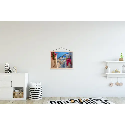 Santorini - Bloemen - Griekenland textielposter latten blank klein -kinderkamer
