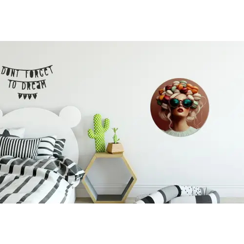 Vrouw - Macarons - Bril Wandcirkel aluminium klein -kinderkamer