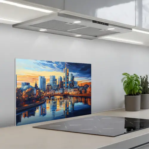 Zonsondergang Frankfurt - Stad - Skyline - Water keuken achterwand spatscherm klein -3d_schuin