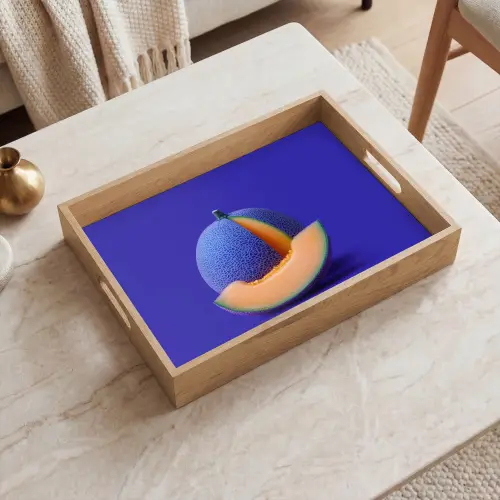 Meloen - Blauw - Oranje - Kunstzinnig Dienblad Rechthoek middel -sfeer1