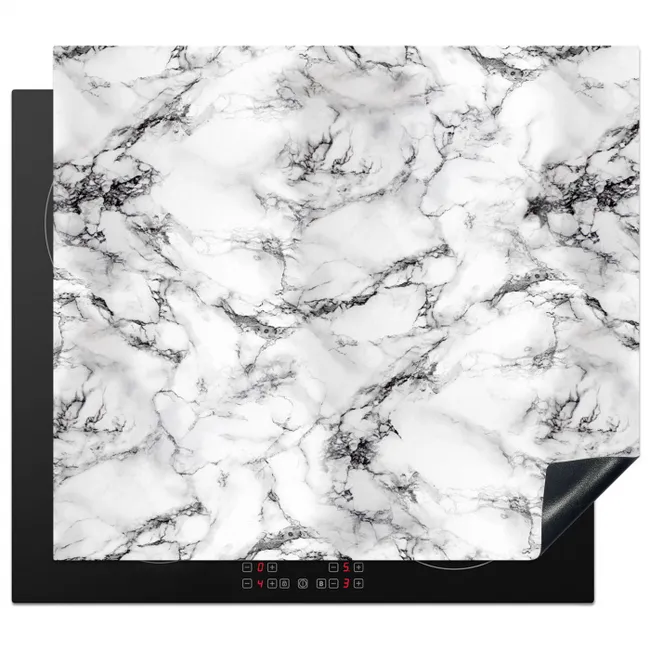 Marmer - Zwart - Dramatisch - Wit Inductie beschermer vinyl 3mm middel 274 -3d