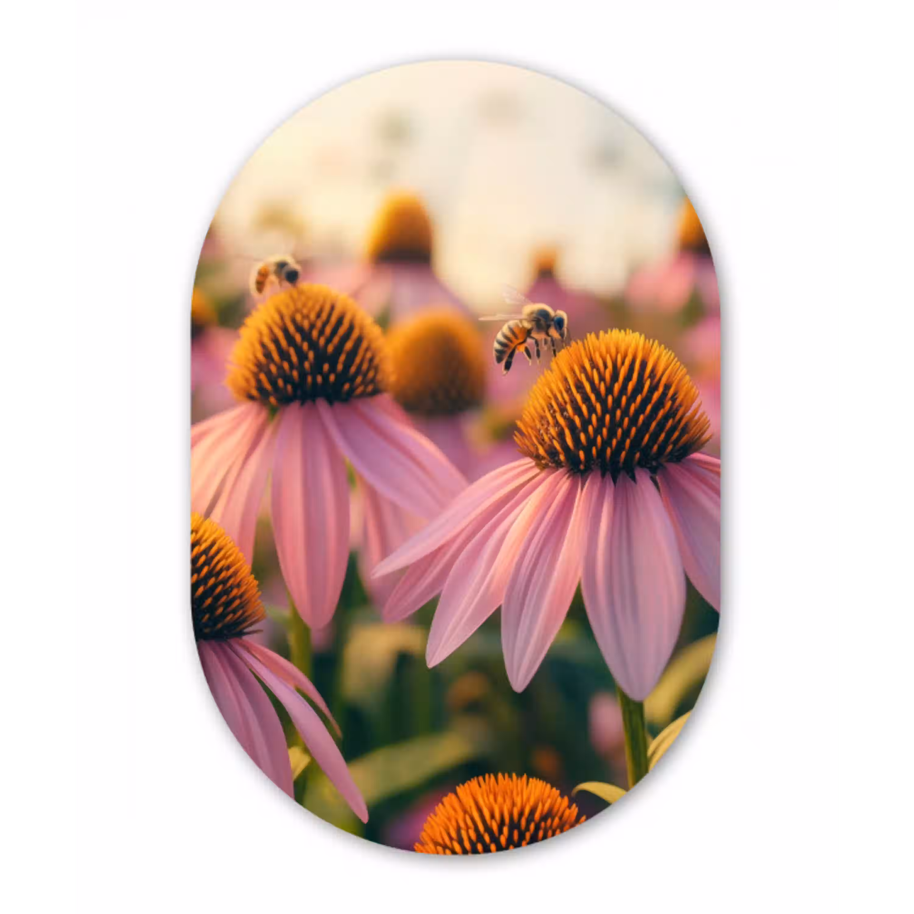Bloemen - Paars - Bijen Wandcirkel Ovaal Glas middel -3d