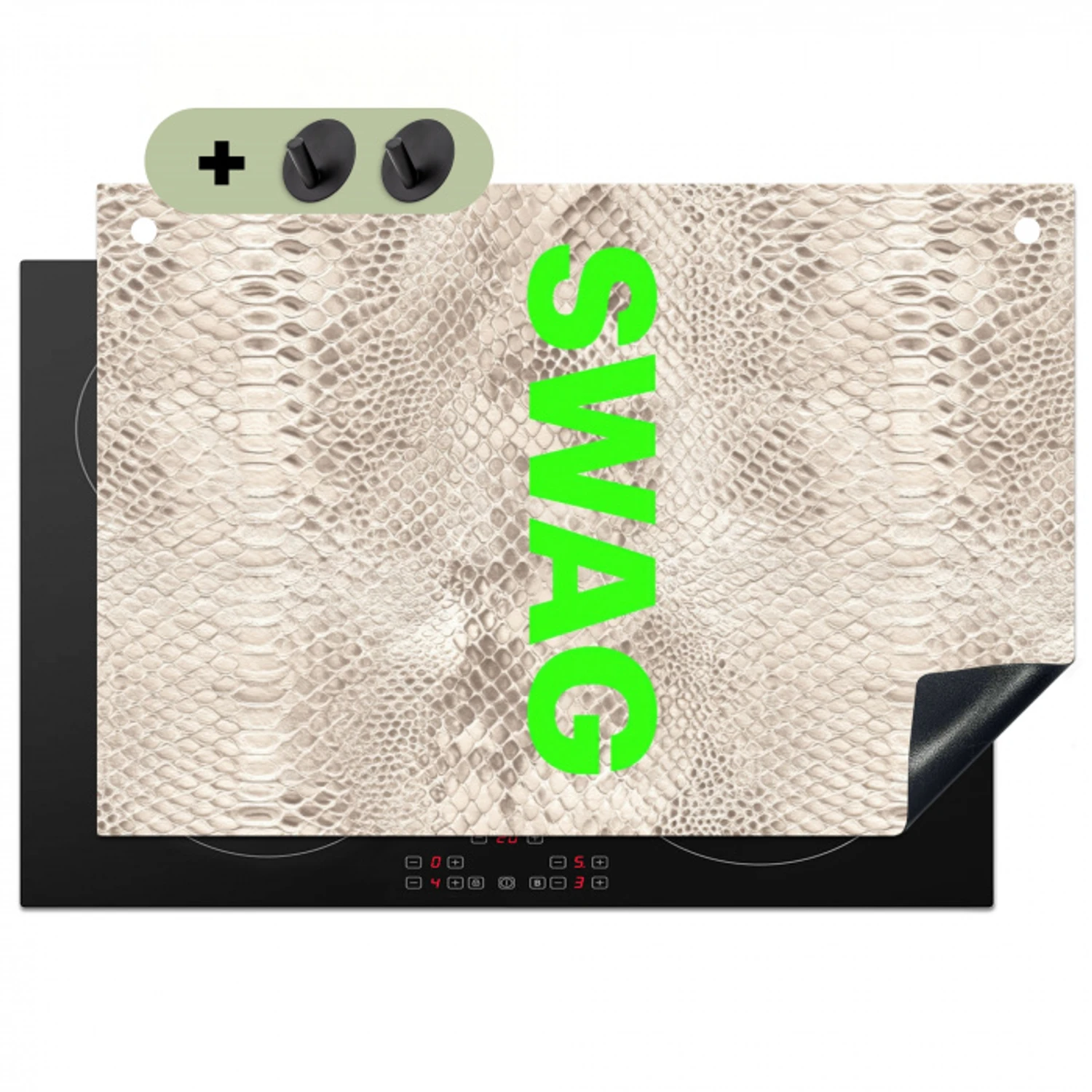 Slangenprint - SWAG - Neon - Groen Inductie beschemer met haakjes klein -3d