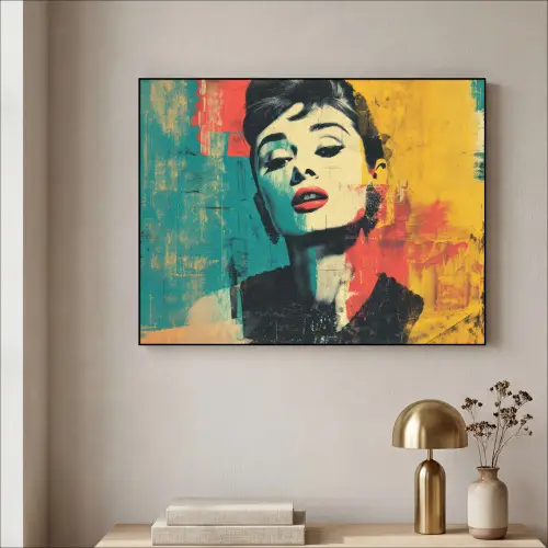 Vrouw - Rode lippen - Expressief - Grafisch Textielframe zwart klein -sfeer2