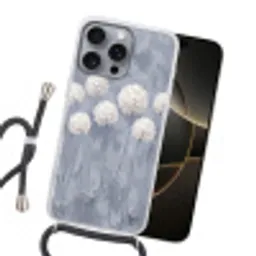 Bloemen - Illustratie - Blauw Hoesje iPhone 16 Pro Max met koord klein -sfeer1