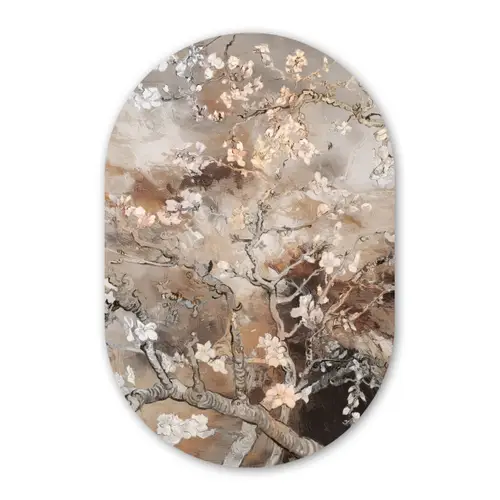 Amandelbloesem - Kunst - Van Gogh - Beige - Abstract Wandcirkel Ovaal Forex klein -3d