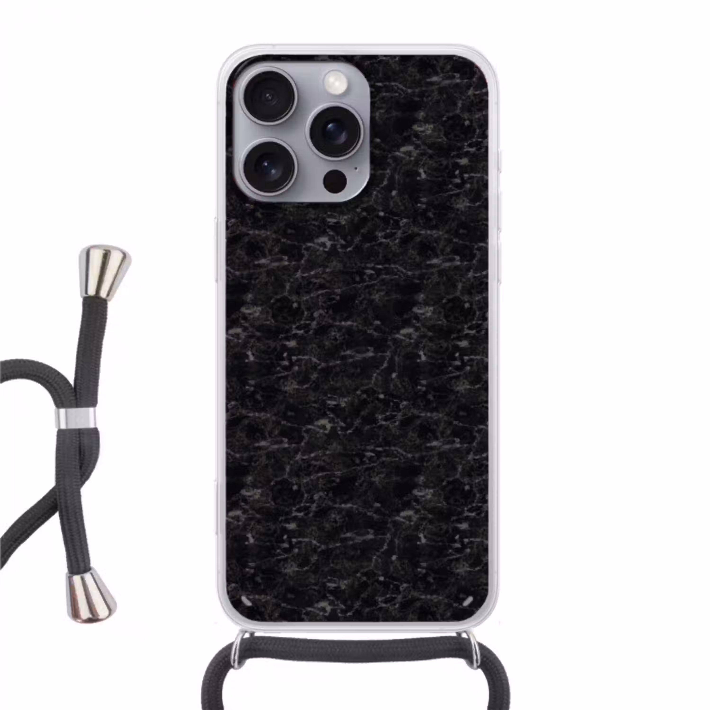Marmer - Aders - Zwart Hoesje iPhone 16 Pro Max met koord klein 804 -3d