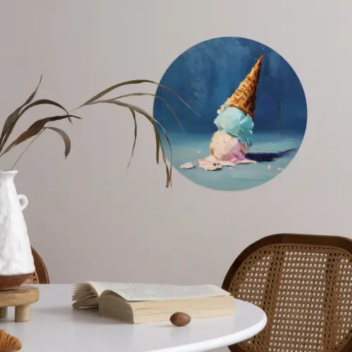 Ijshoorn - Bolletjes - Smelt - Roze Wandcirkel behangsticker klein -sfeer3