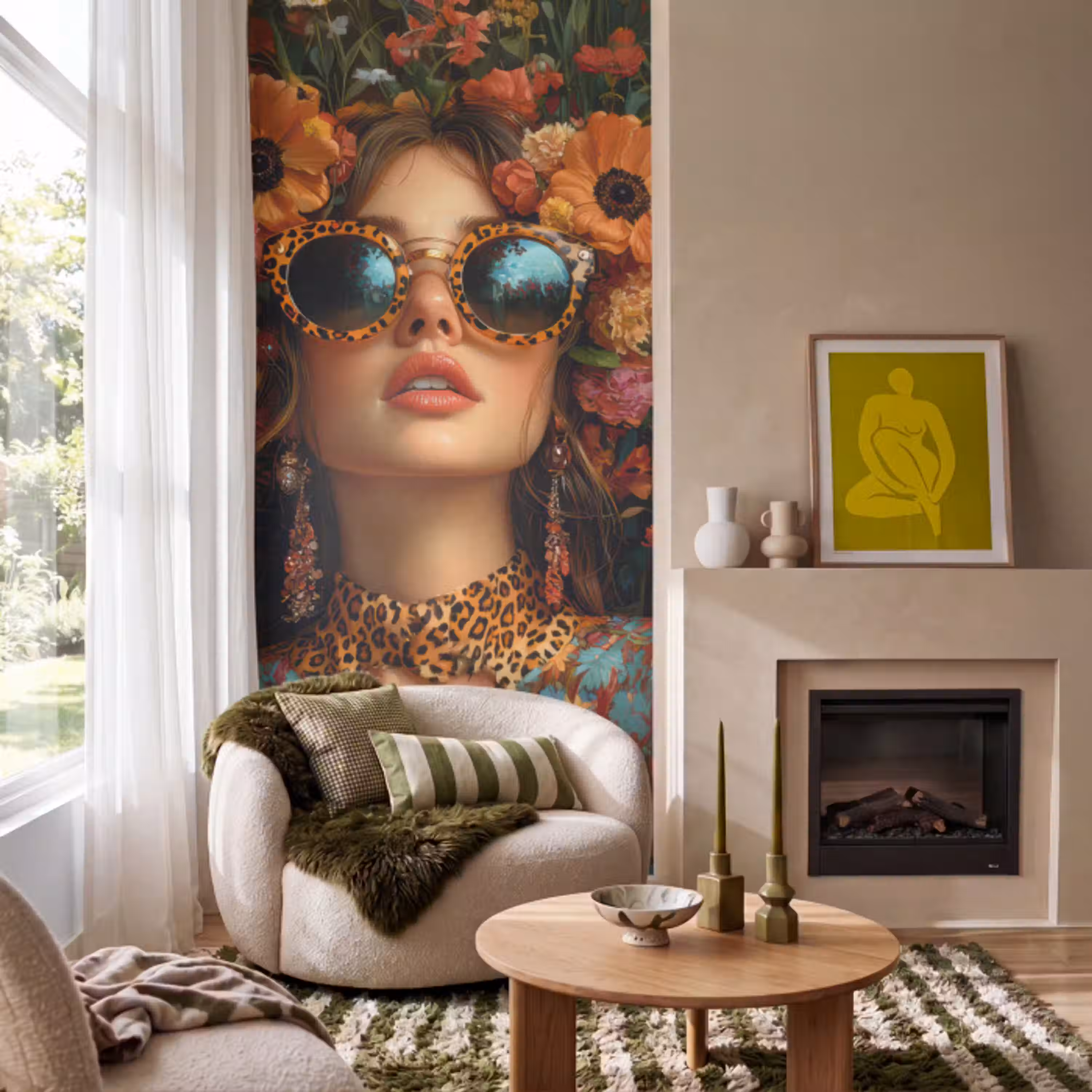 Vrouwen - Bloemen - Modern - Bril - Abstract Behang Vlies klein -sfeer2
