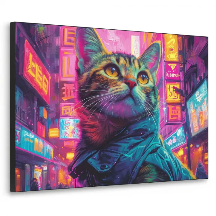 Kat - Pop art - China - Neon - Stad Textielframe zwart klein -3d