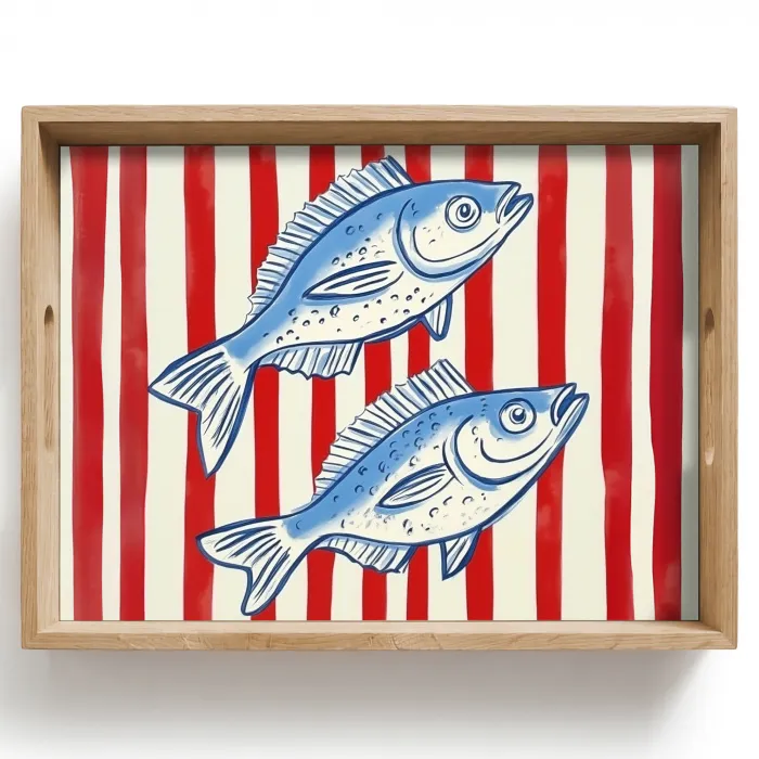Vissen - Verticale strepen - Blauw - Rood Dienblad Rechthoek middel -z3d_shopping