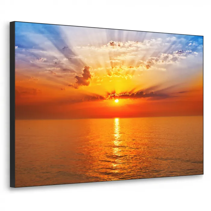 Zonsondergang - Zee - Lucht - Oranje - Horizon - Water Textielframe zwart klein -3d