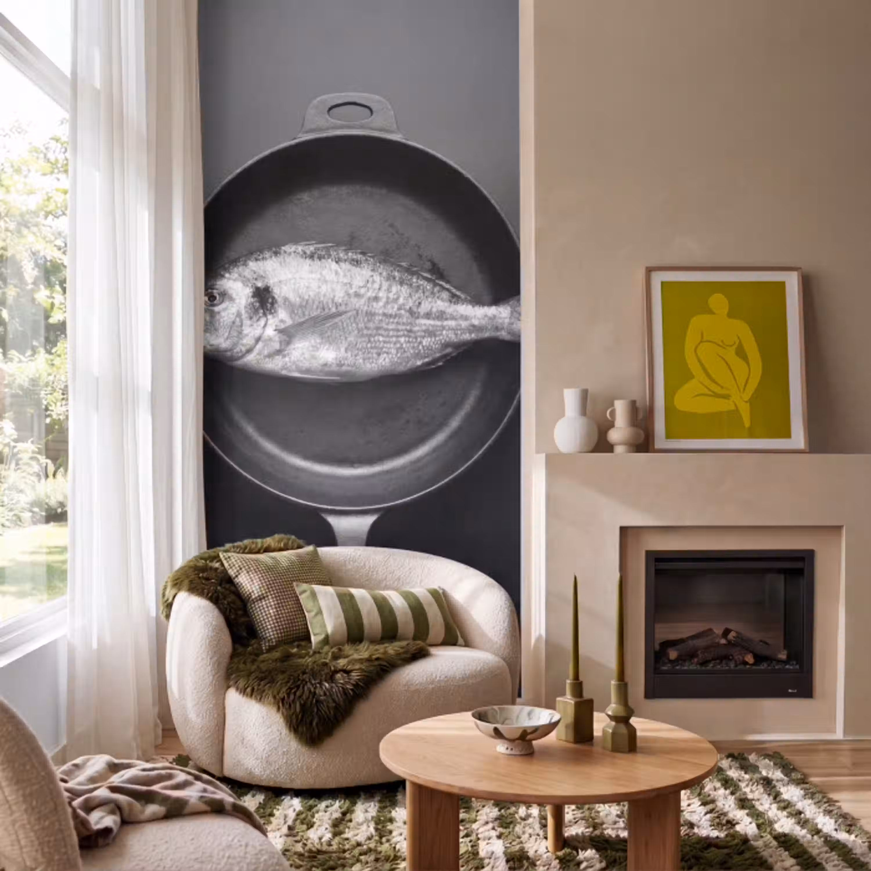 Pan - Vis - Zwart - Wit Behang Vlies klein -sfeer2