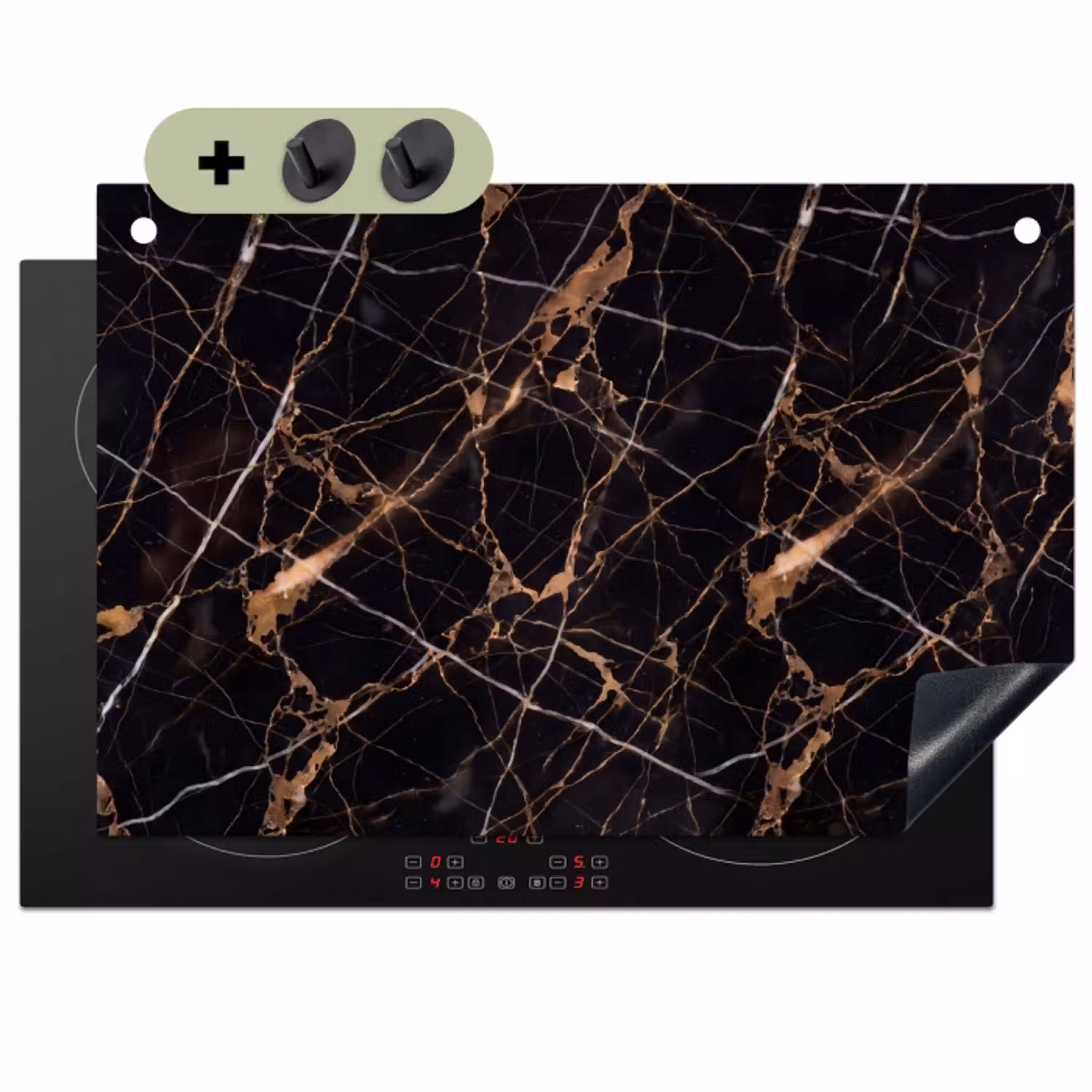 Marmer - Goud - Abstract - Zwart Inductie beschemer met haakjes klein -3d